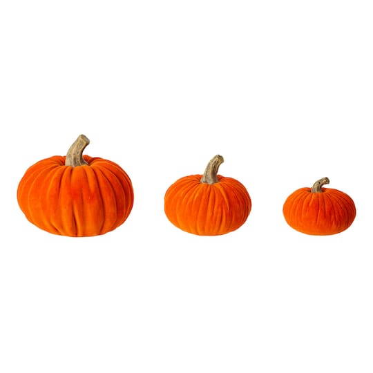 Glitzhome® Orange Velvet Pumpkins Set